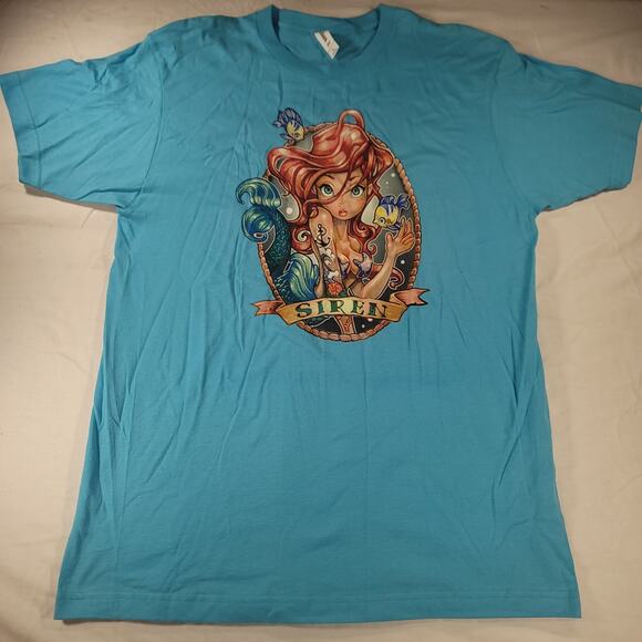 The Little Mermaid Siren Tultex Graphic Crew Neck T Shirt Mens Size Large L Blue - Picture 2 of 9